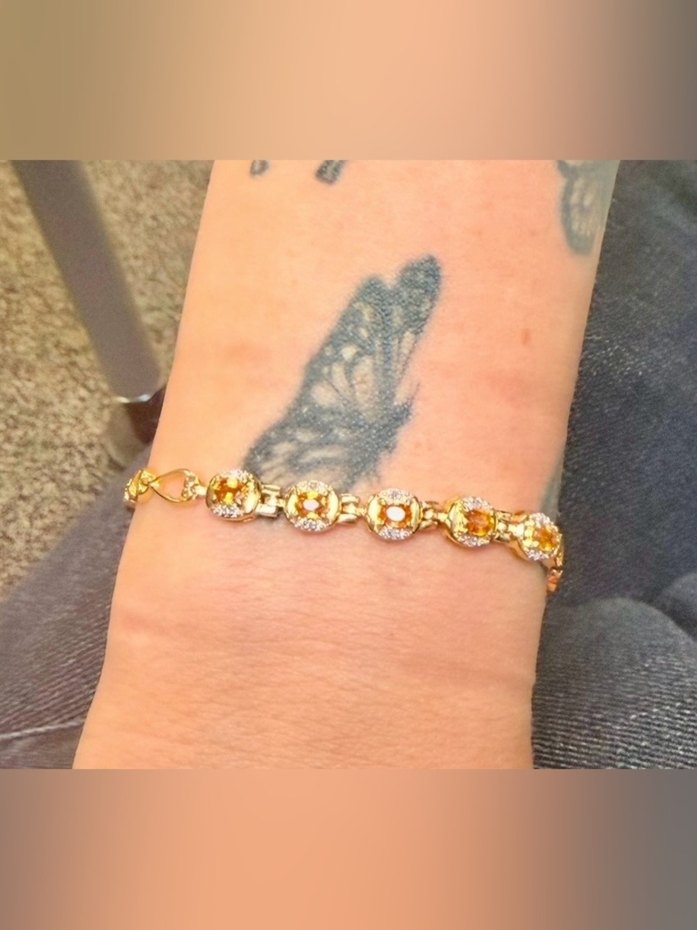 18K Gold Over Sterling Silver Orange AA Sapphire & Diamond Bracelet 7.25” - Picture 14 of 14